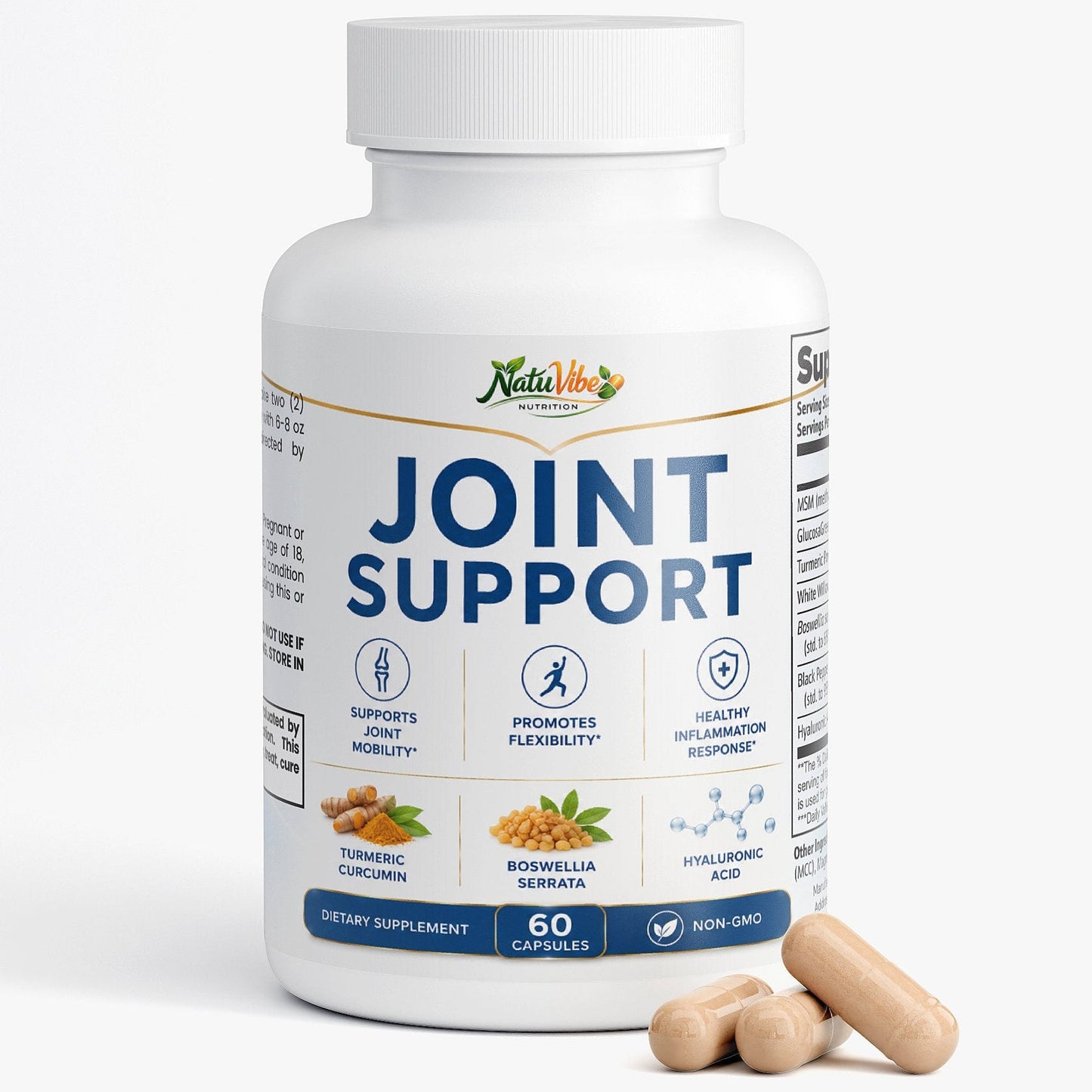 Joint Support Supplement with Turmeric Curcumin, Boswellia, MSM & Glucosamine – Flexibility, Mobility & Inflammation Support | 60 Caps