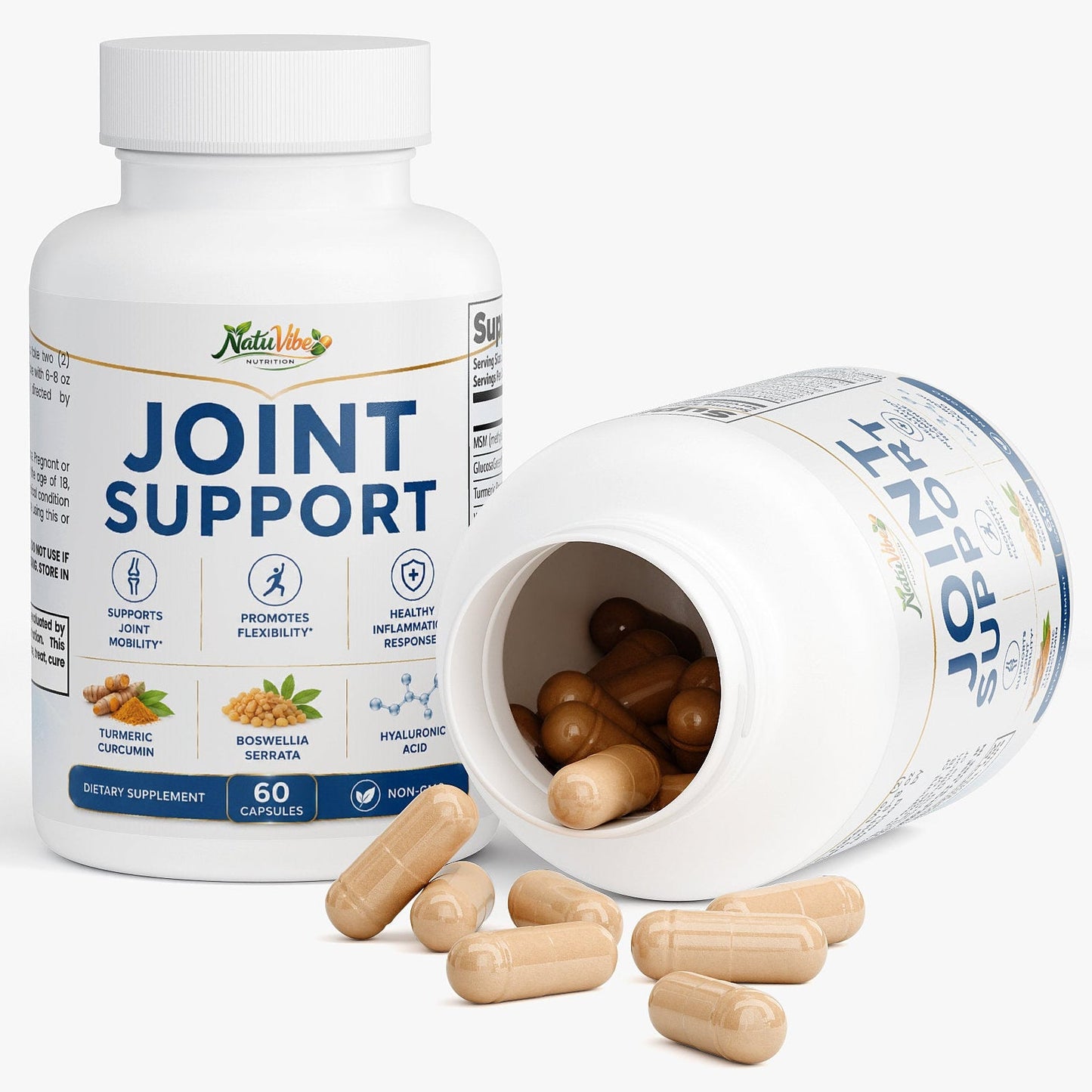 Joint Support Supplement with Turmeric Curcumin, Boswellia, MSM & Glucosamine – Flexibility, Mobility & Inflammation Support | 60 Caps