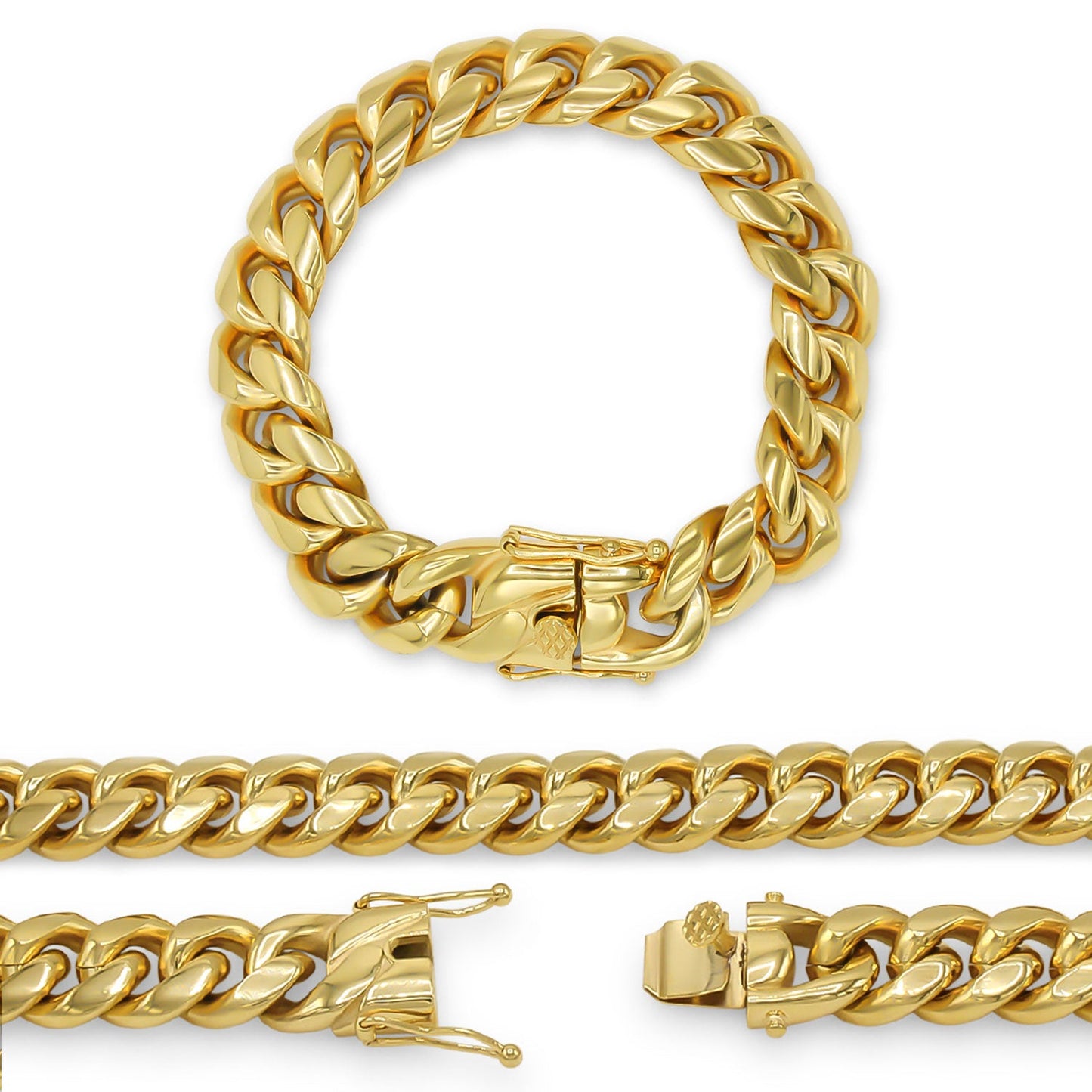 Cuban Link Chain Curb 18K Gold Plated Bracelet 8.5" Stainless Steel Jewelry For Men