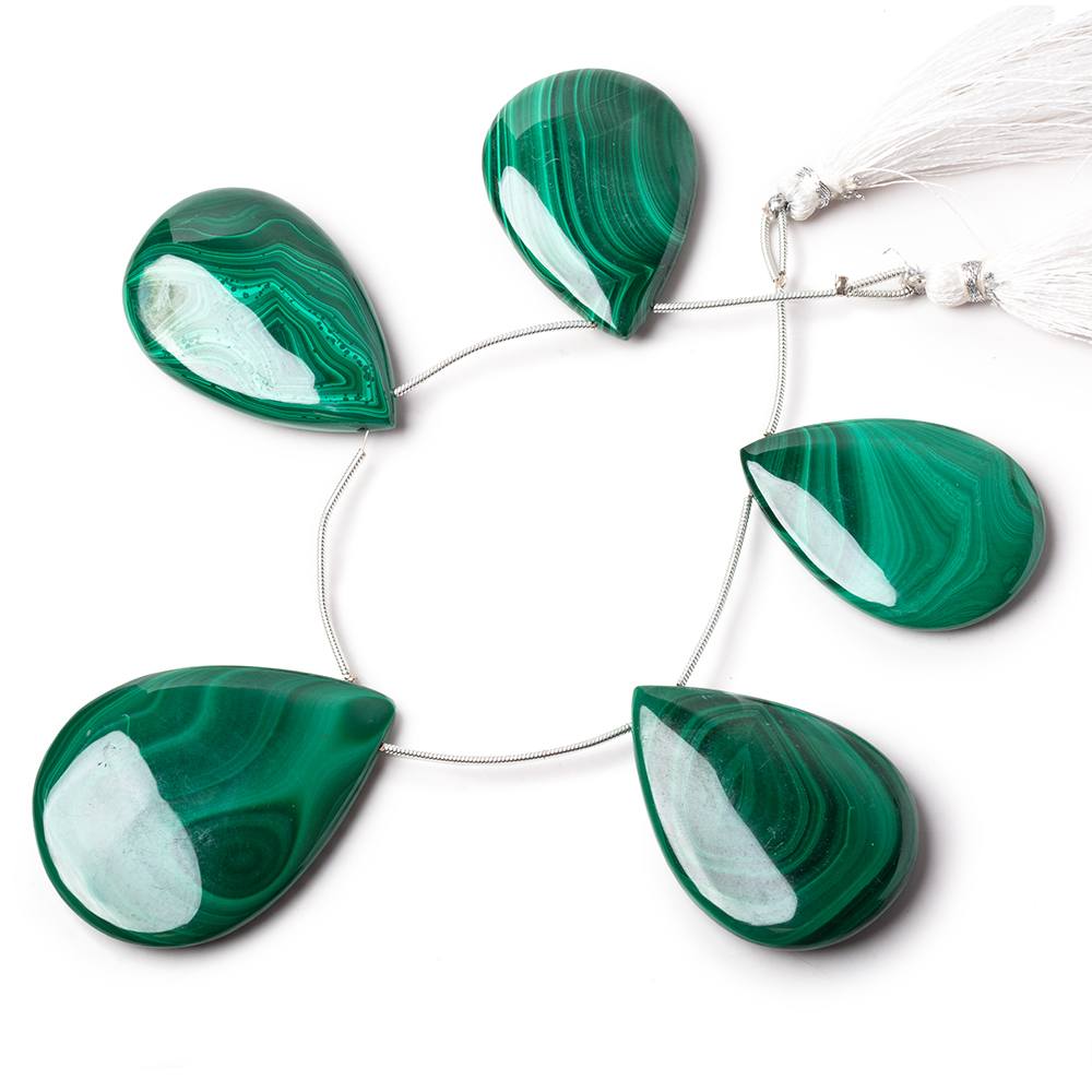 40x28-48x37mm Malachite Plain Pear Briolettes 6 inch 5 Beads