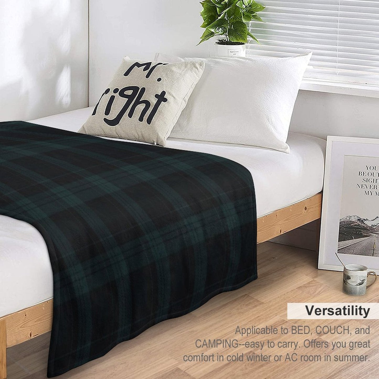 Dark Hunter Green And Deep Charcoal Tartan Plaid Throw Blanket