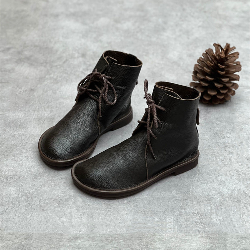 Retro Genuine Leather Martin Boots, Casual Round Toe, Versatile British Style