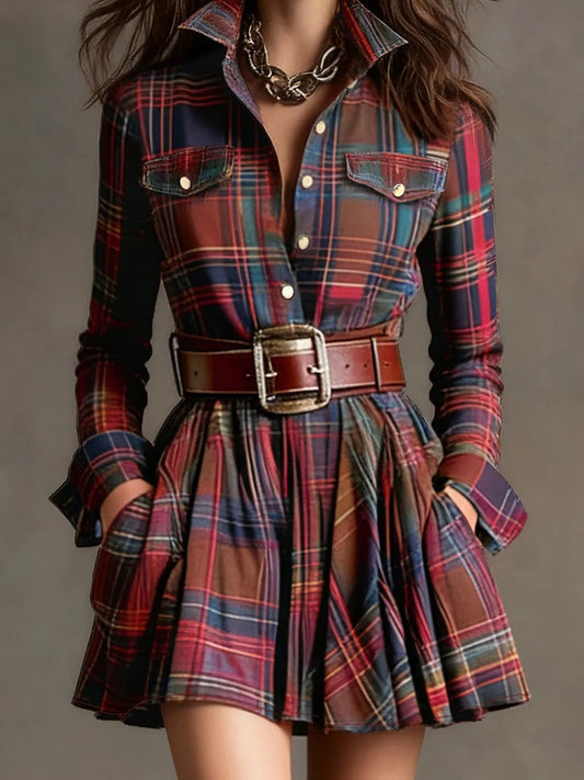 Plaid Long Sleeve Shirt Dress