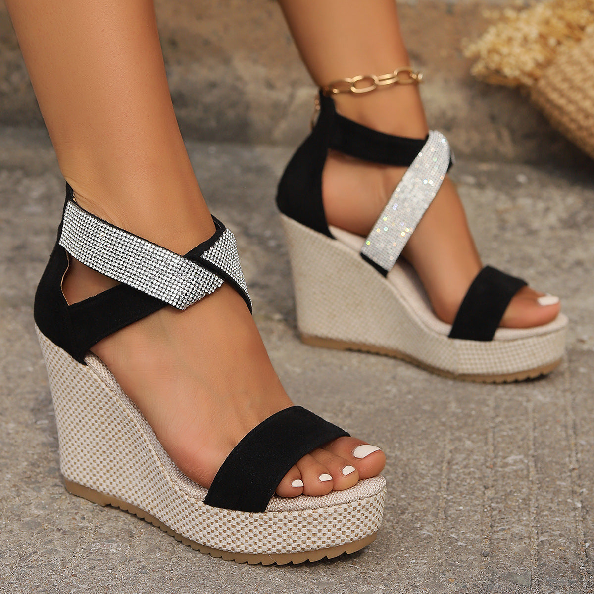 Women's Rhinestone Platform Wedge Sandals