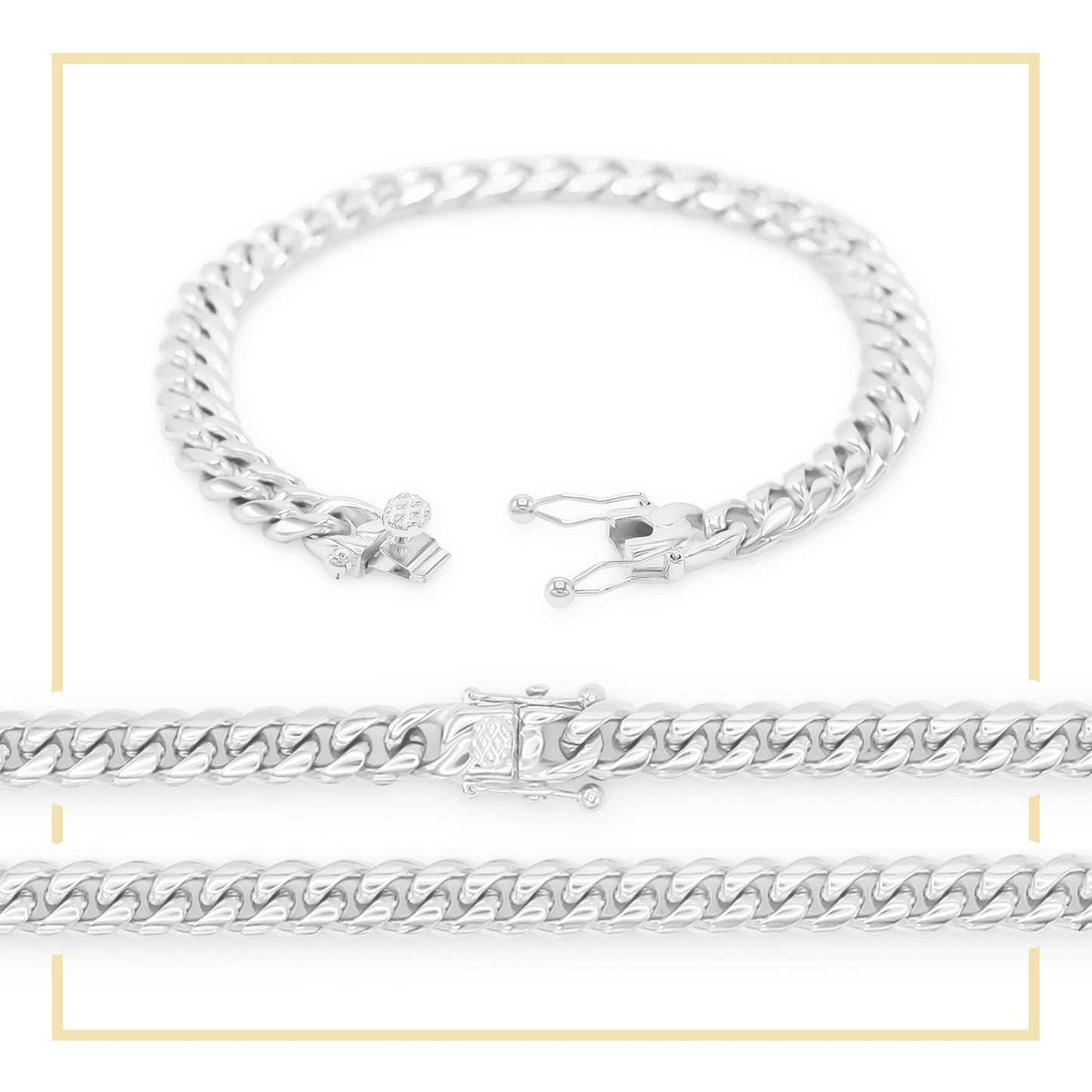 Cuban Link Chain Silver Curb Bracelet 8.5" Stainless Steel Men Jewelry
