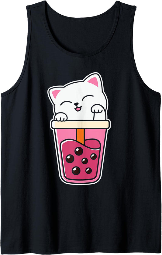 Bubble Tea Cat Kitten Boba Milk Anime T-Shirt - Unique Graphic Unisex