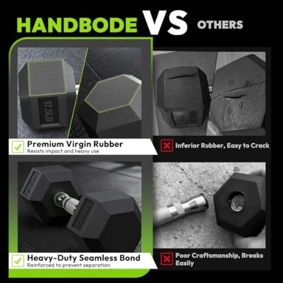 Rubber Coated Hex Dumbbell Set With A Frame Rack And Ergonomic Handles