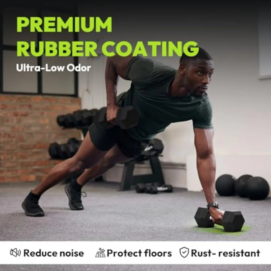 Rubber Coated Hex Dumbbell Set With A Frame Rack And Ergonomic Handles