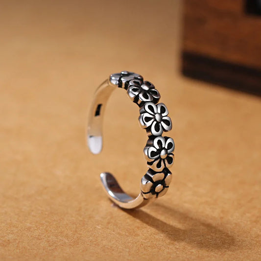 925 Sterling Silver Retro Flower Rings For Women Engagement Wedding Luxury Jewelry Accessories Wholesale Envío Gratis Jewellery