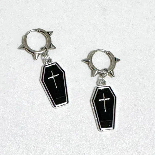 Gothic Coffin Cross Hoop Earrings | Punk Grunge Jewelry for Women