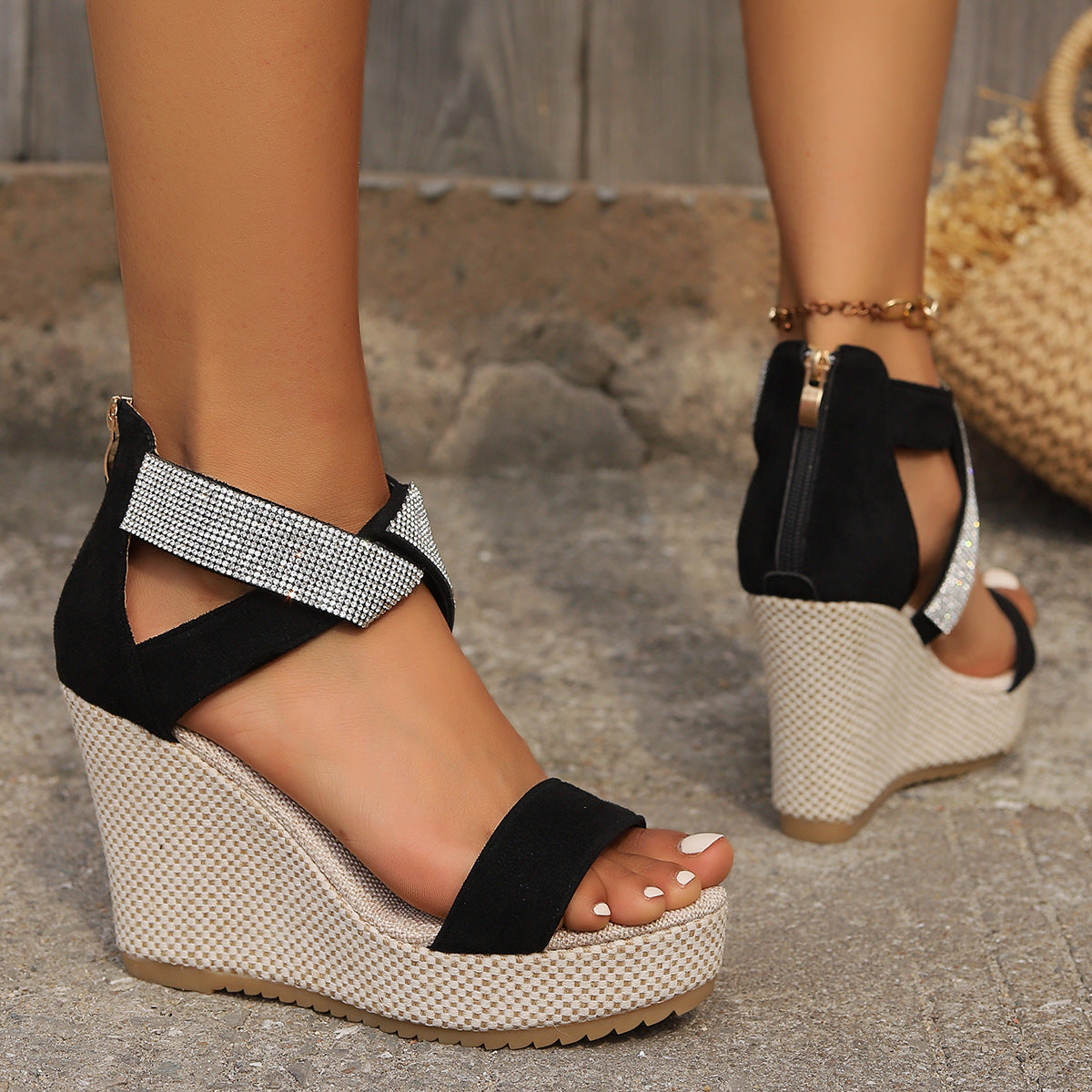 Women's Rhinestone Platform Wedge Sandals
