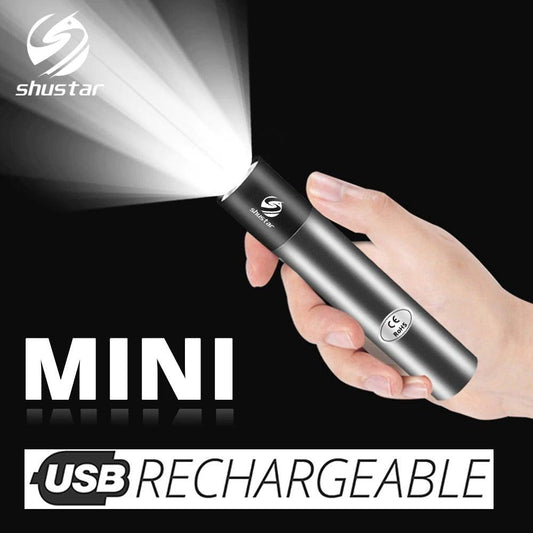 Dual Power LED Flashlight With Pure Beam Slide Focus Waterproof Rechargeable LED USB Telescopic Zoom Portable Flashlight For Night Lighting Night Riding Camping High-Powered Flash Lights