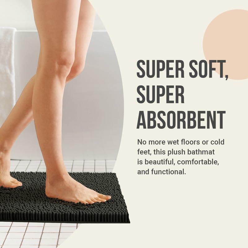 ITSOFT Plush Bathroom Rug 47x21 Charcoal Gray Non Slip Chenille Quick Dry