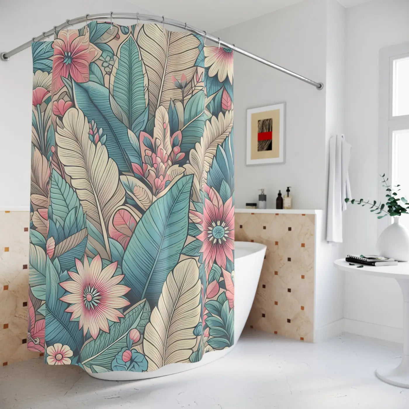 Floral Shower Curtain – Tropical Botanical Decor - Dipaliz