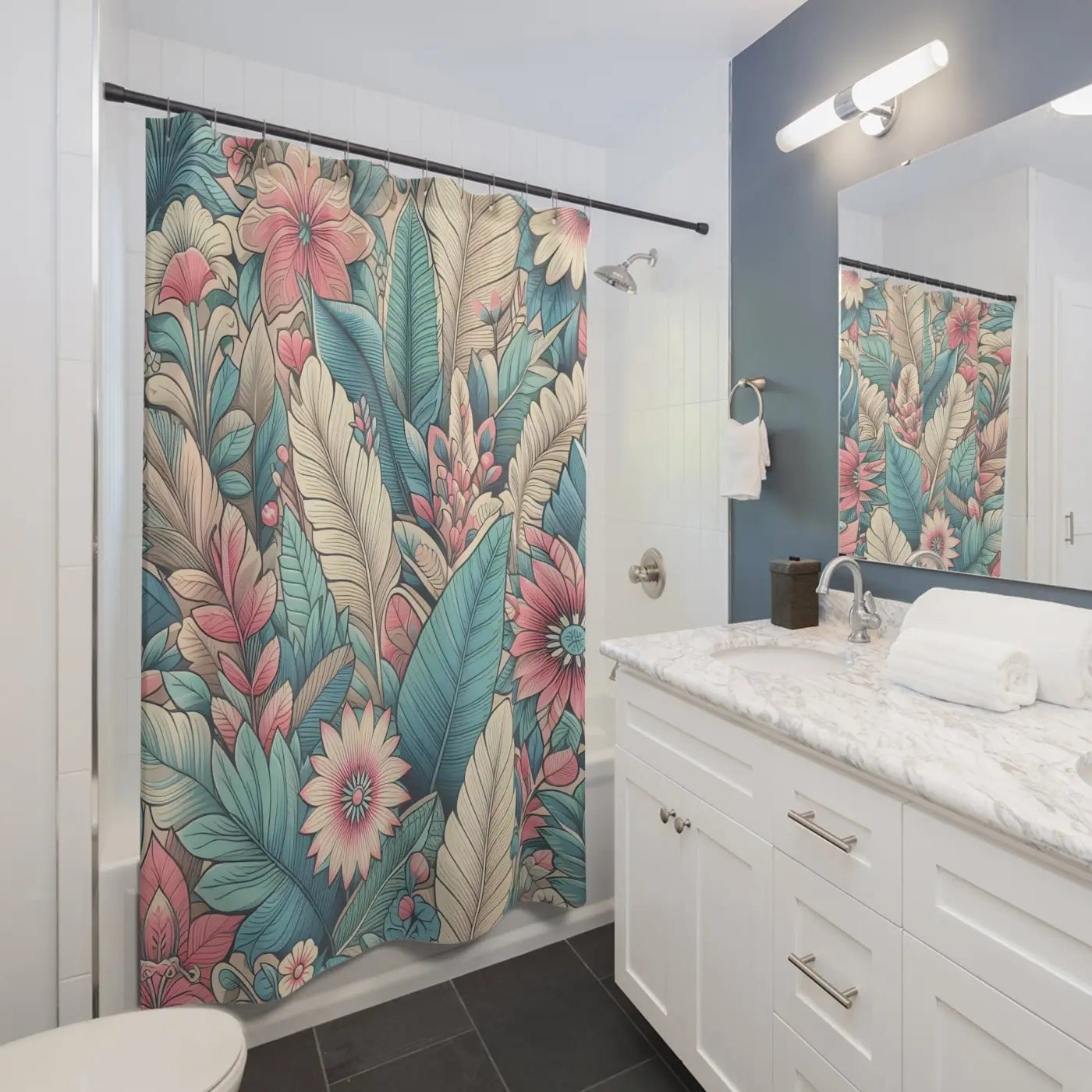 Floral Shower Curtain – Tropical Botanical Decor - Dipaliz